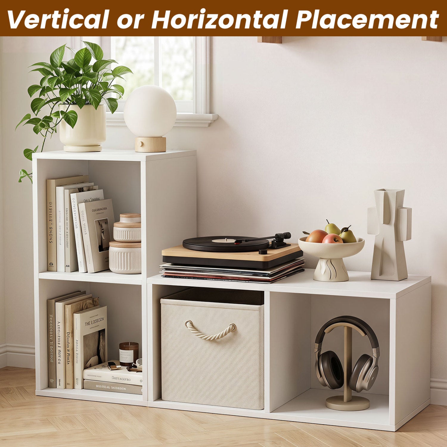 Freestanding 2-Cube Bookshelf, 2 Compartments, Anti-Tipping, White Bookcases at Gallery Canada