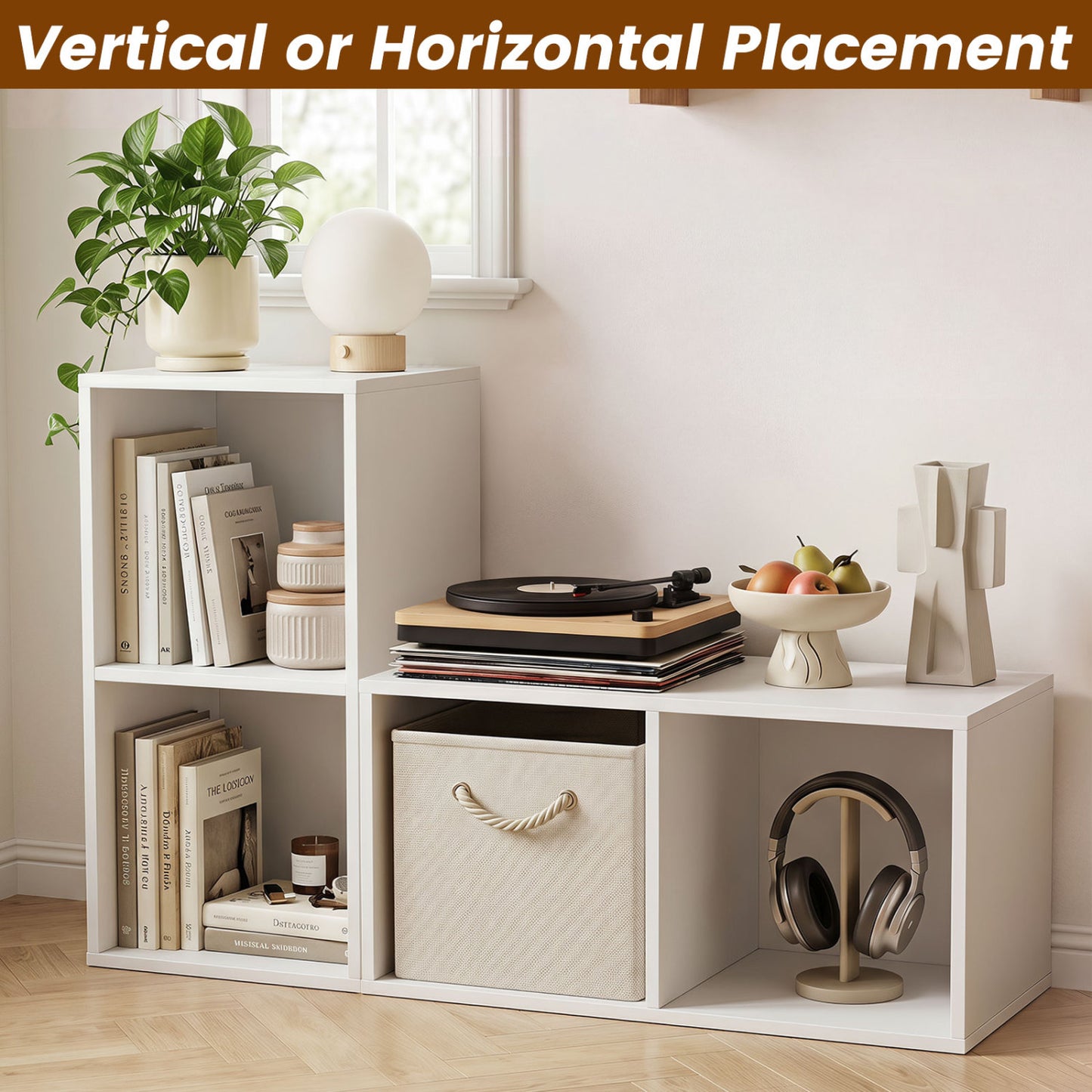 Freestanding 2-Cube Bookshelf, 2 Compartments, Anti-Tipping, White Bookcases at Gallery Canada