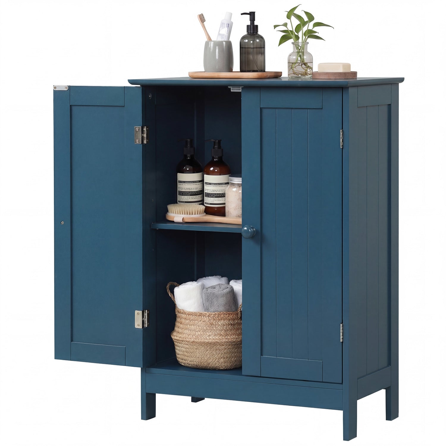 2-Door Freestanding Wooden Bathroom Cabinet, Adjustable Shelf, Blue Floor Cabinets Blue at Gallery Canada