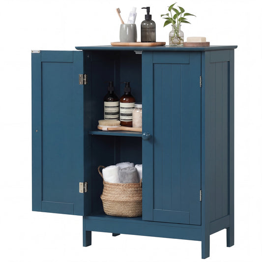 2-Door Freestanding Wooden Bathroom Cabinet, Adjustable Shelf, Blue Floor Cabinets Blue at Gallery Canada