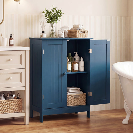 2-Door Freestanding Wooden Bathroom Cabinet, Adjustable Shelf, Blue Floor Cabinets Blue at Gallery Canada