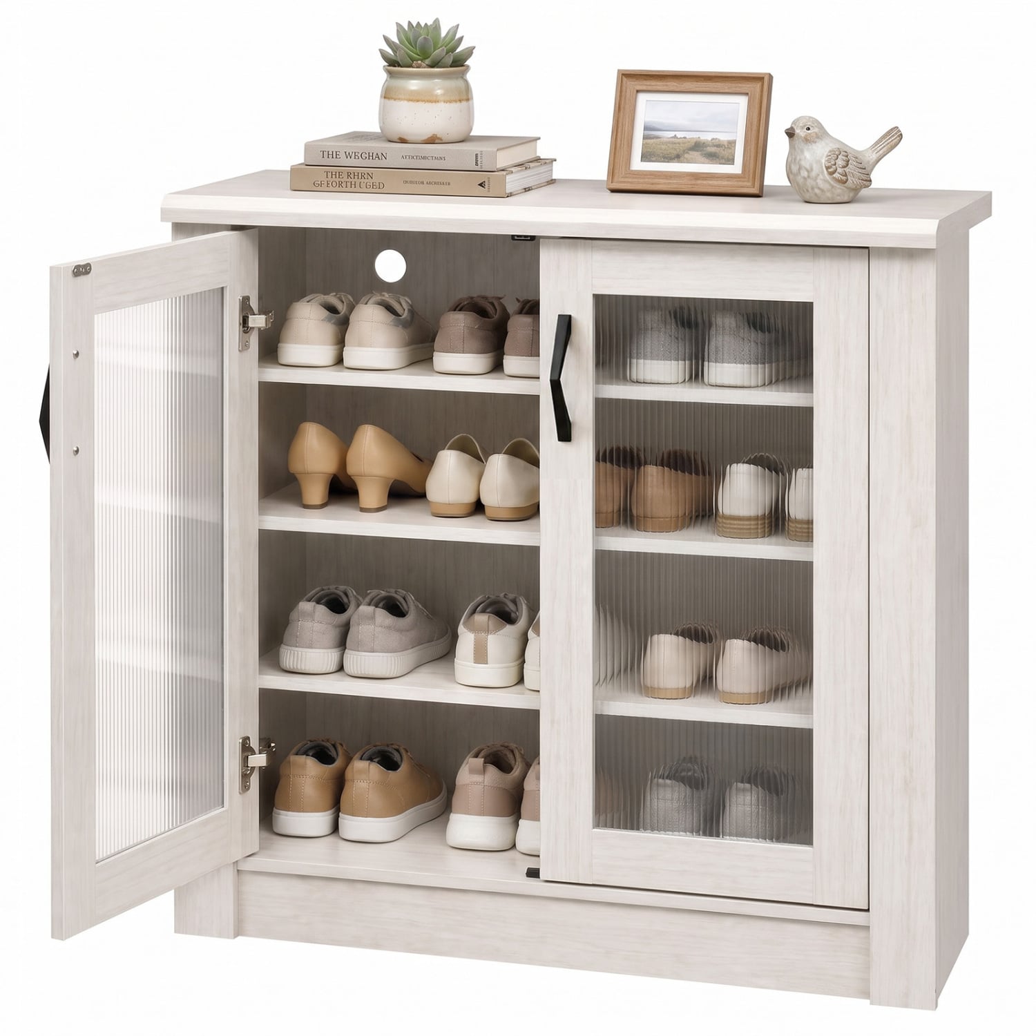 2-Door Wooden Shoe Cabinet, Removable Shelves Organizer, White Shoe Racks & Storage Benches at Gallery Canada