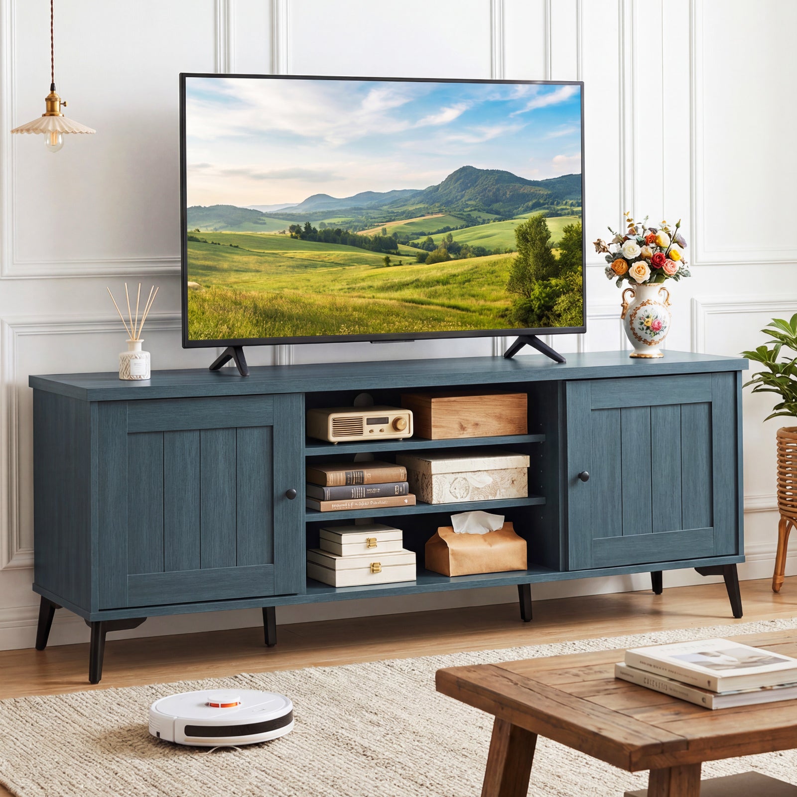 2-Door TV Stand for TVs Up to 65 Inch, Turquoise Entertainment Centers & TV Stands at Gallery Canada