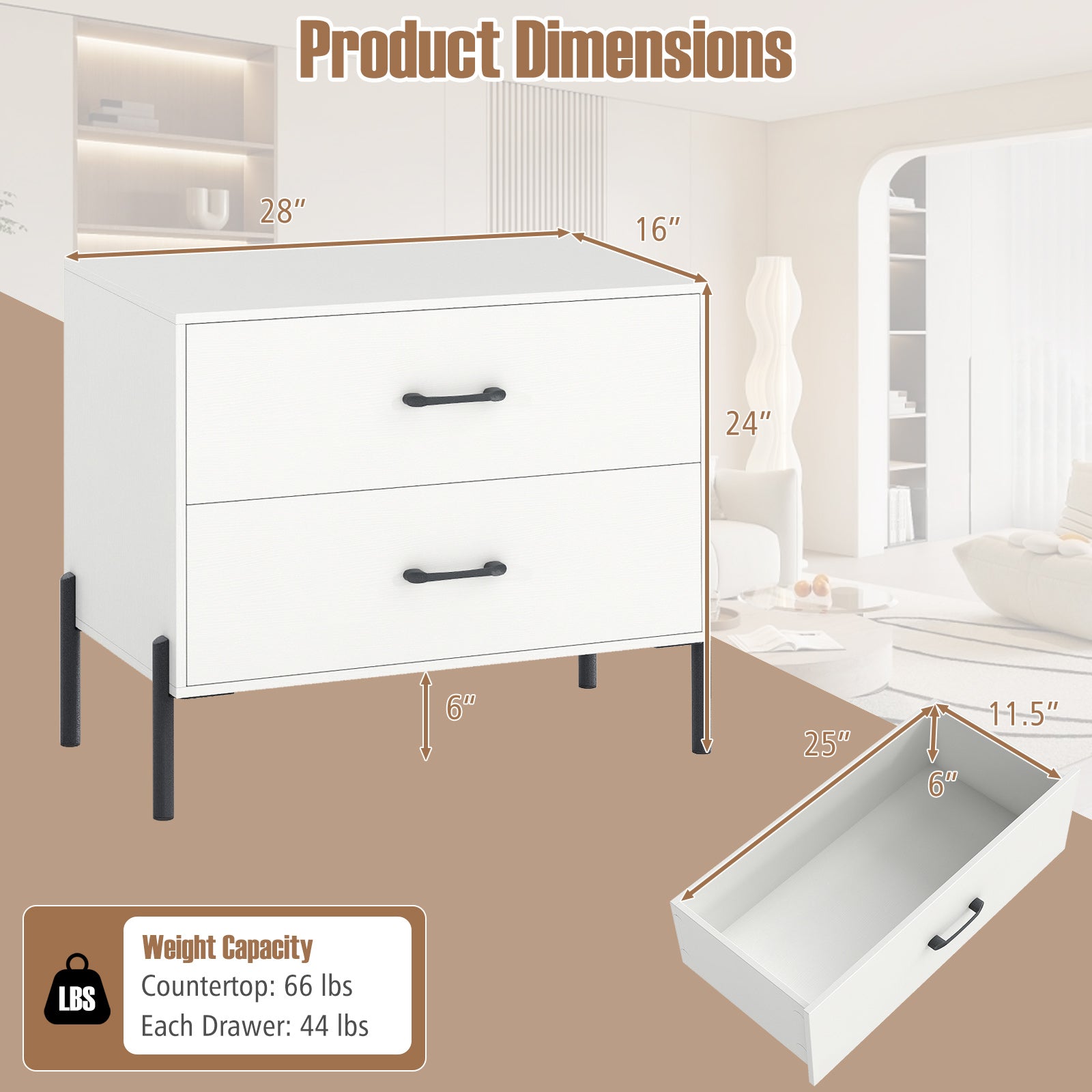 2-Drawer Dresser Modern Wooden Nightstand Set of 2, White Nightstands at Gallery Canada