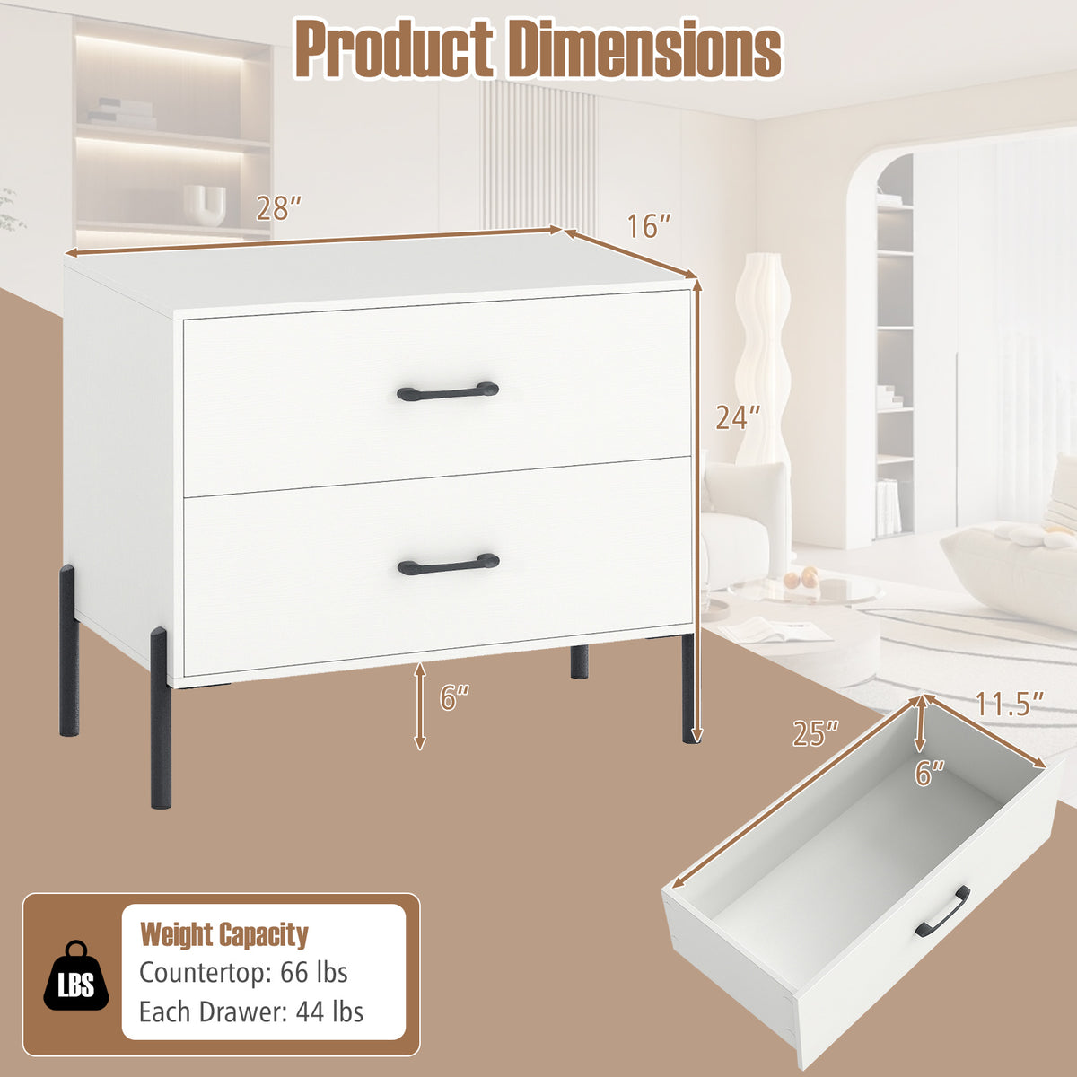 2-Drawer Dresser Modern Wooden Nightstand Set of 2, White Nightstands at Gallery Canada