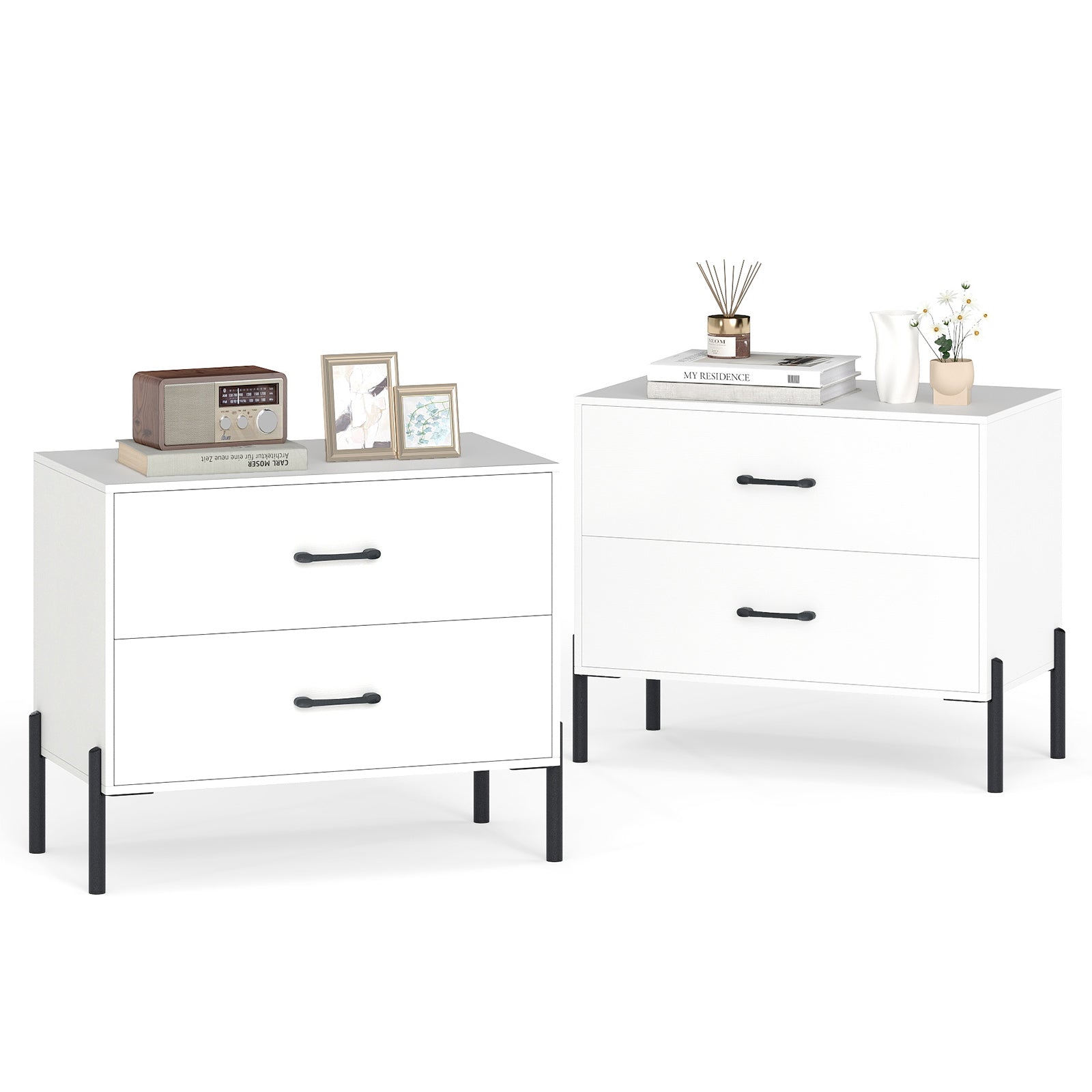 2-Drawer Dresser Modern Wooden Nightstand Set of 2, White Nightstands at Gallery Canada