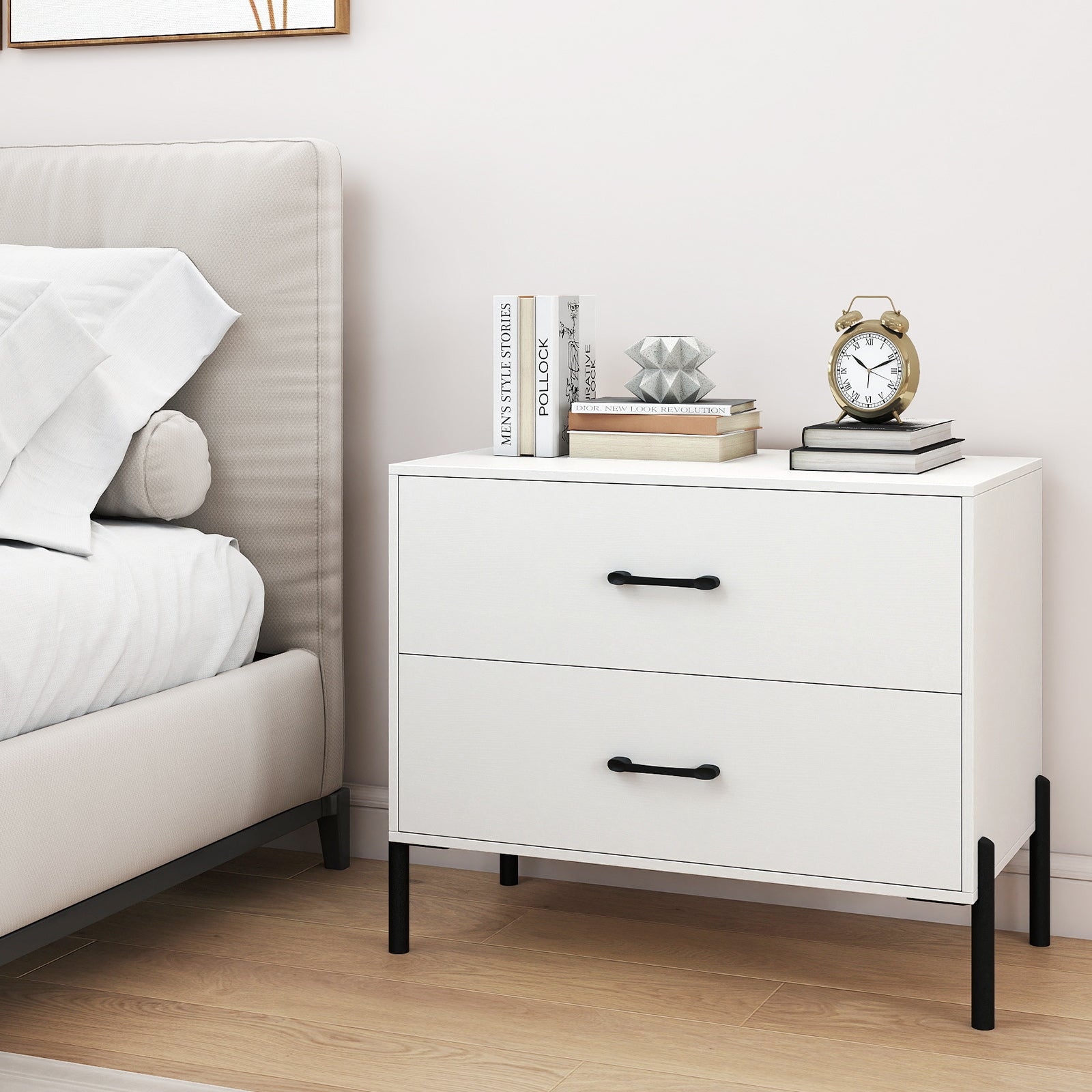 2-Drawer Dresser Modern Wooden Nightstand Set of 2, White Nightstands at Gallery Canada