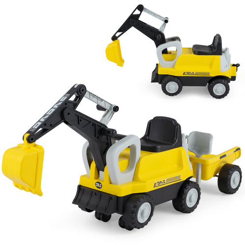 Kids Ride-On Tractor With Digging Arm & Trailer, Yellow