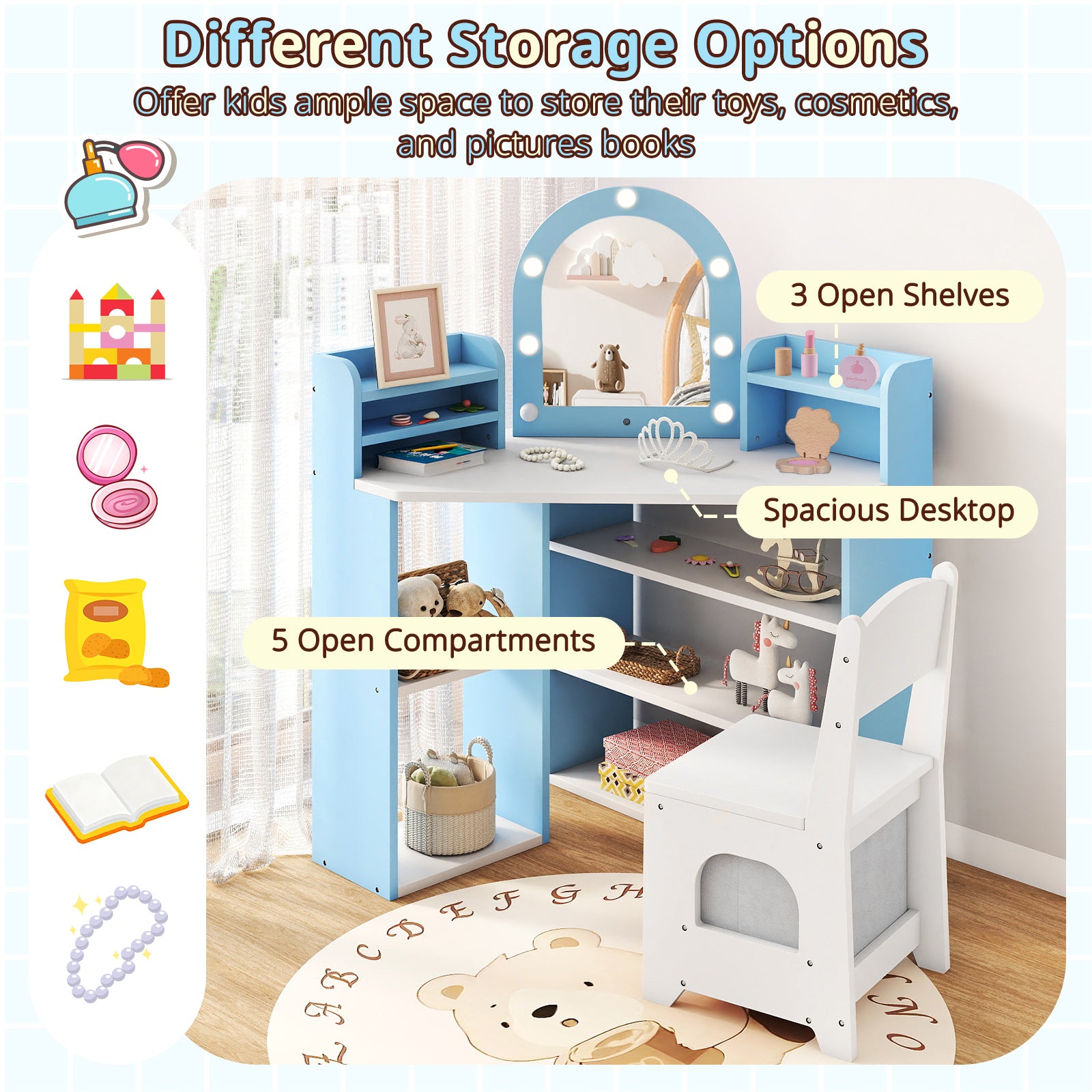 2-In-1 Kids Vanity Set with Lights for Toddlers 3+ Years Old, White Kids Vanities at Gallery Canada