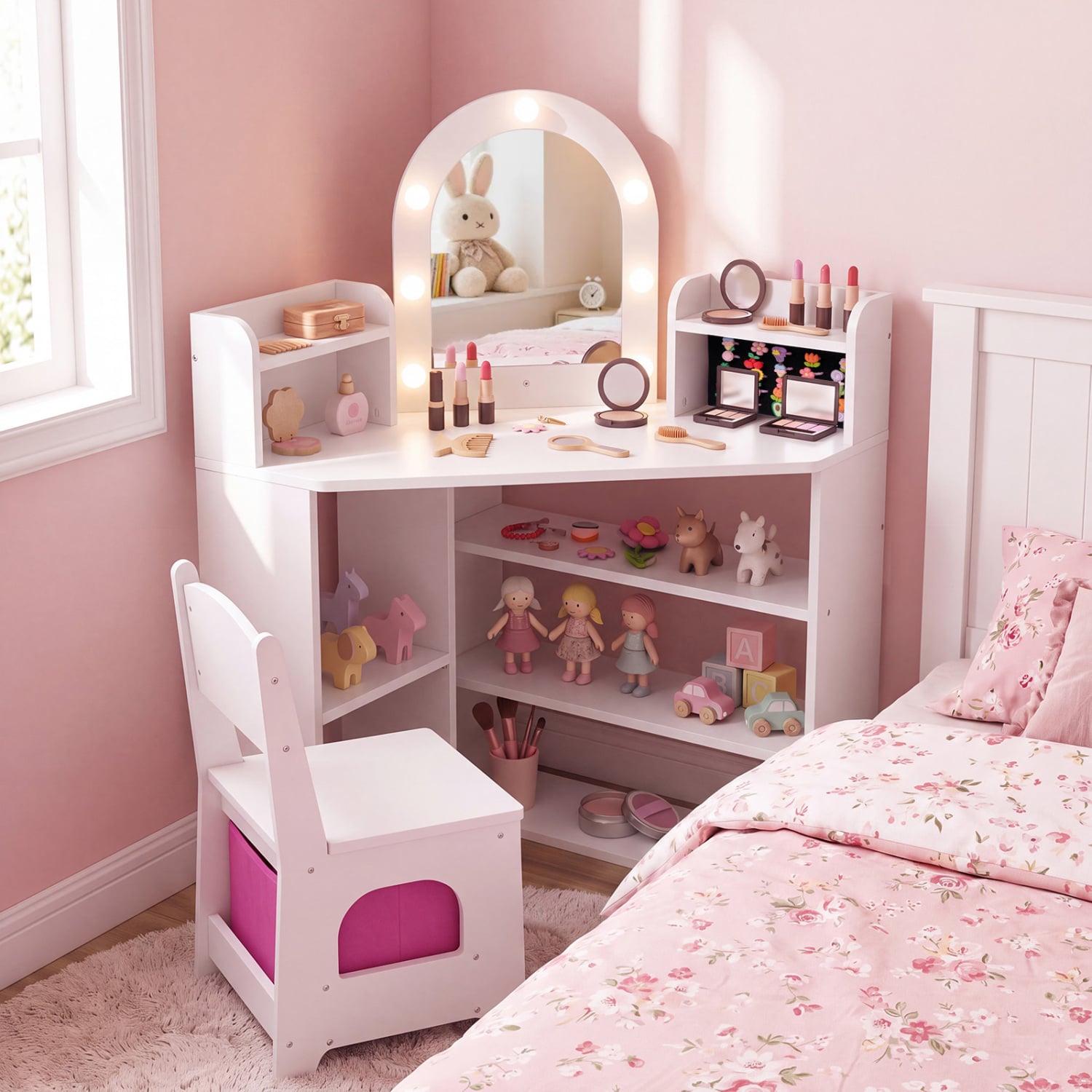 2-In-1 Kids Vanity Set with Lights, Ring Slots, White Kids Vanities at Gallery Canada