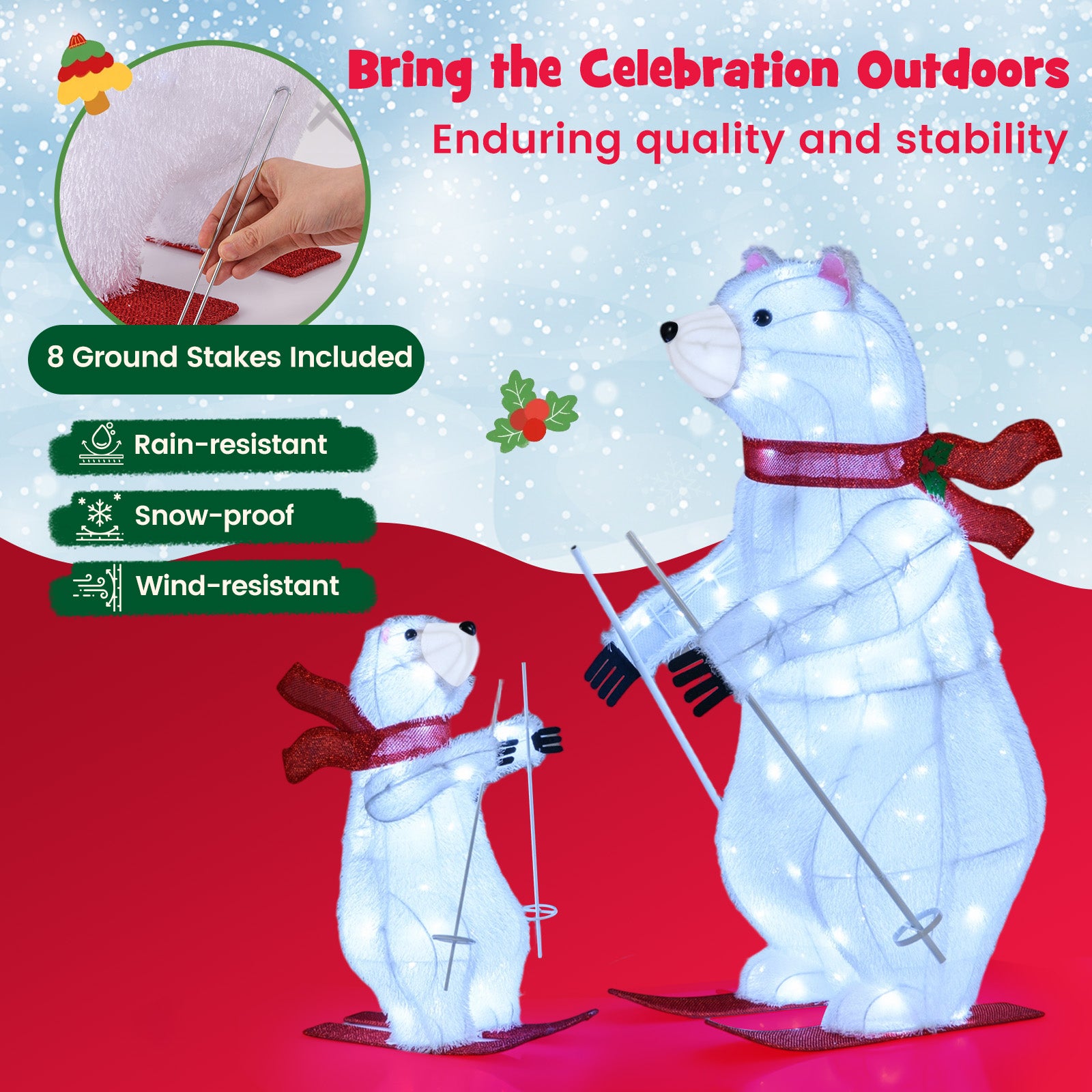 2 PCS Animated Skiing Polar Bears, Pre-lit Christmas Decoration, White Christmas at Gallery Canada