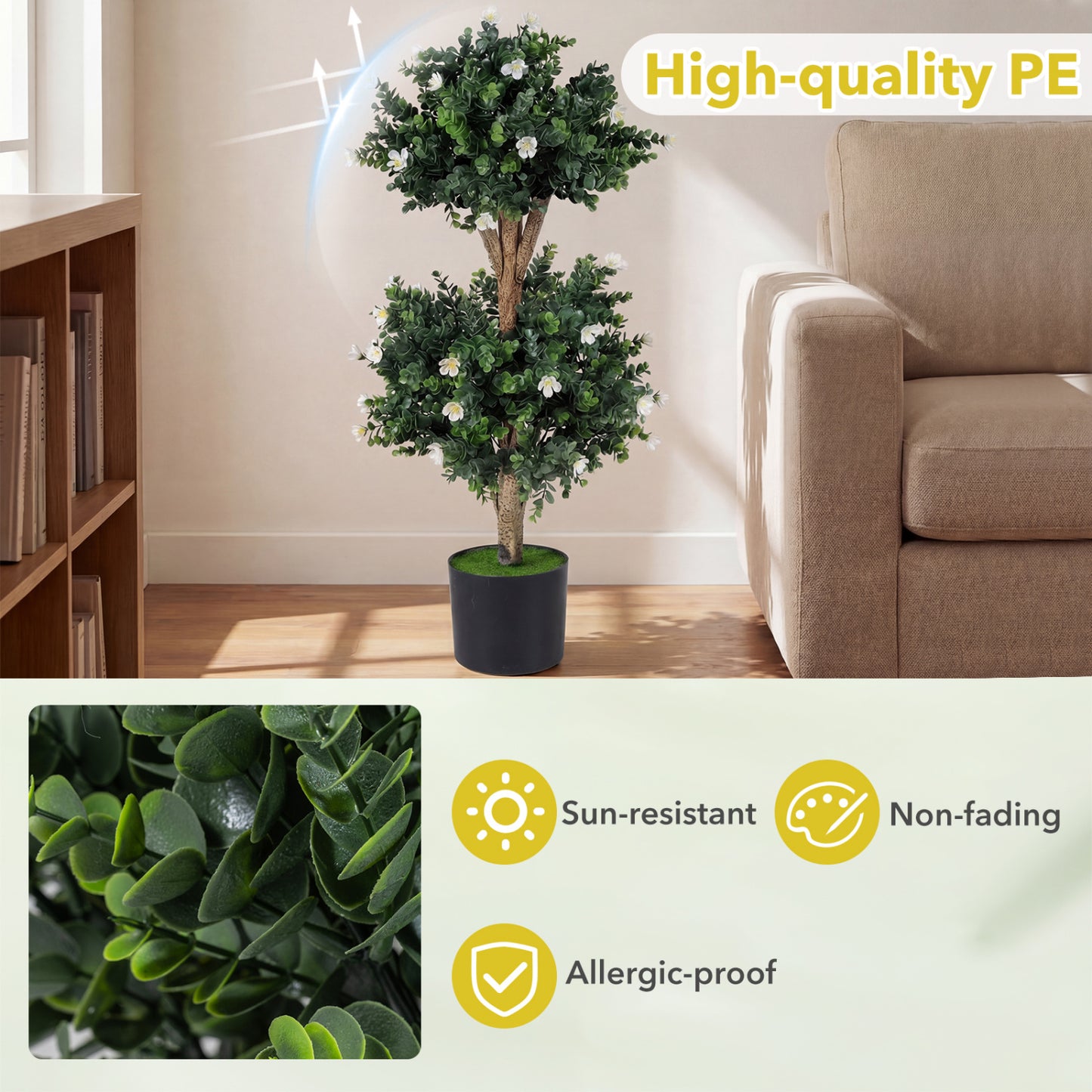 2 Pack 36" Artificial Boxwood Topiary Tree, 41 Blossoms, White Faux Plants at Gallery Canada