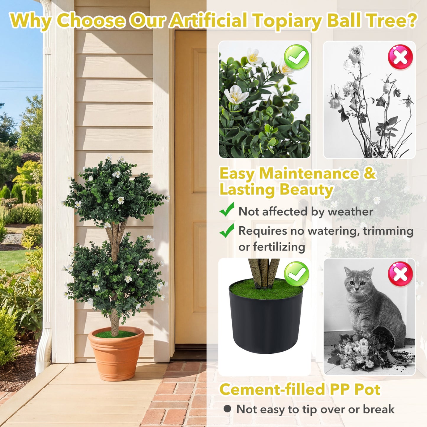 2 Pack 36" Artificial Boxwood Topiary Tree, 41 Blossoms, White Faux Plants at Gallery Canada