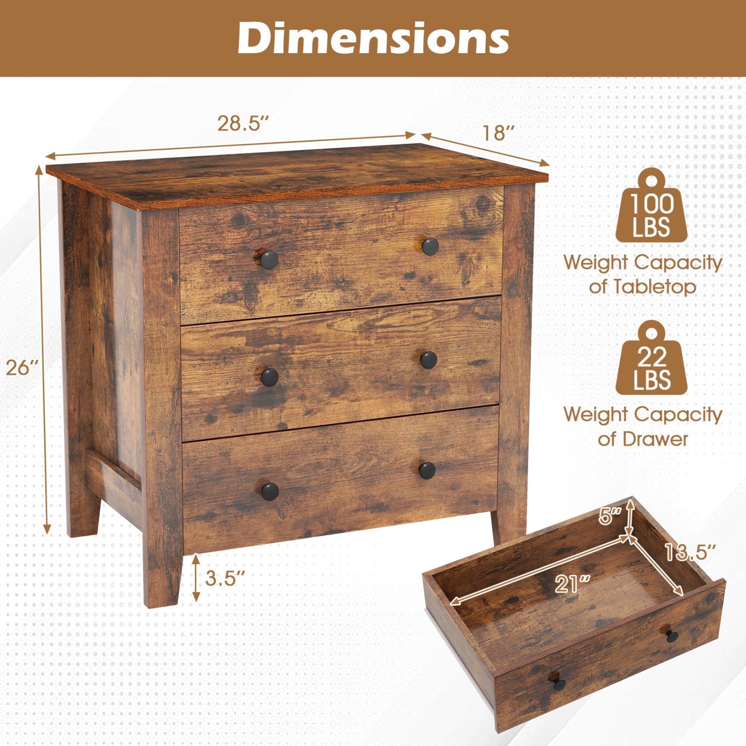 2-Pack 3 Drawer Dresser, Bedside Table, Brown Dressers & Chests at Gallery Canada