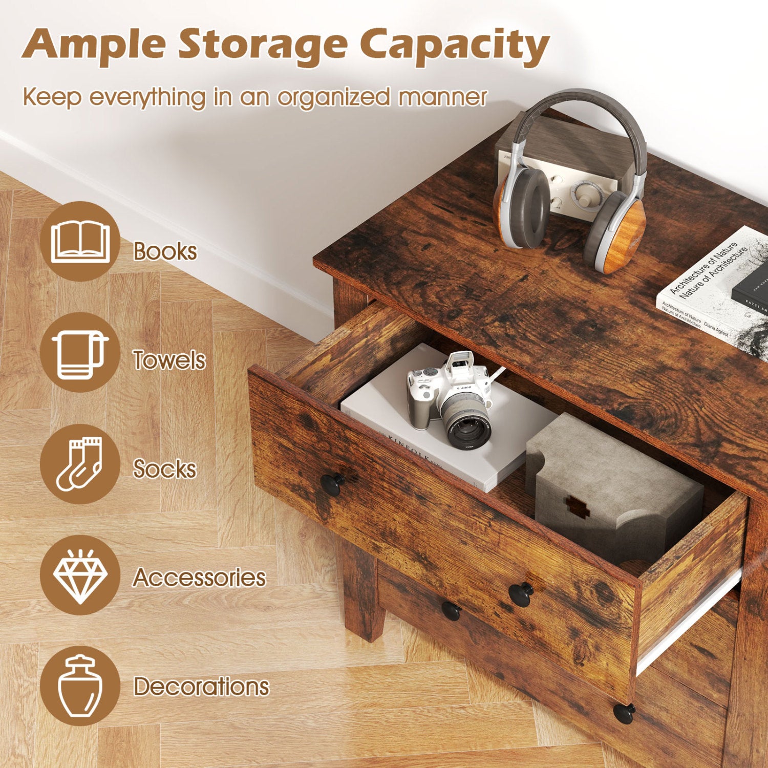 2-Pack 3 Drawer Dresser, Bedside Table, Brown Dressers & Chests at Gallery Canada