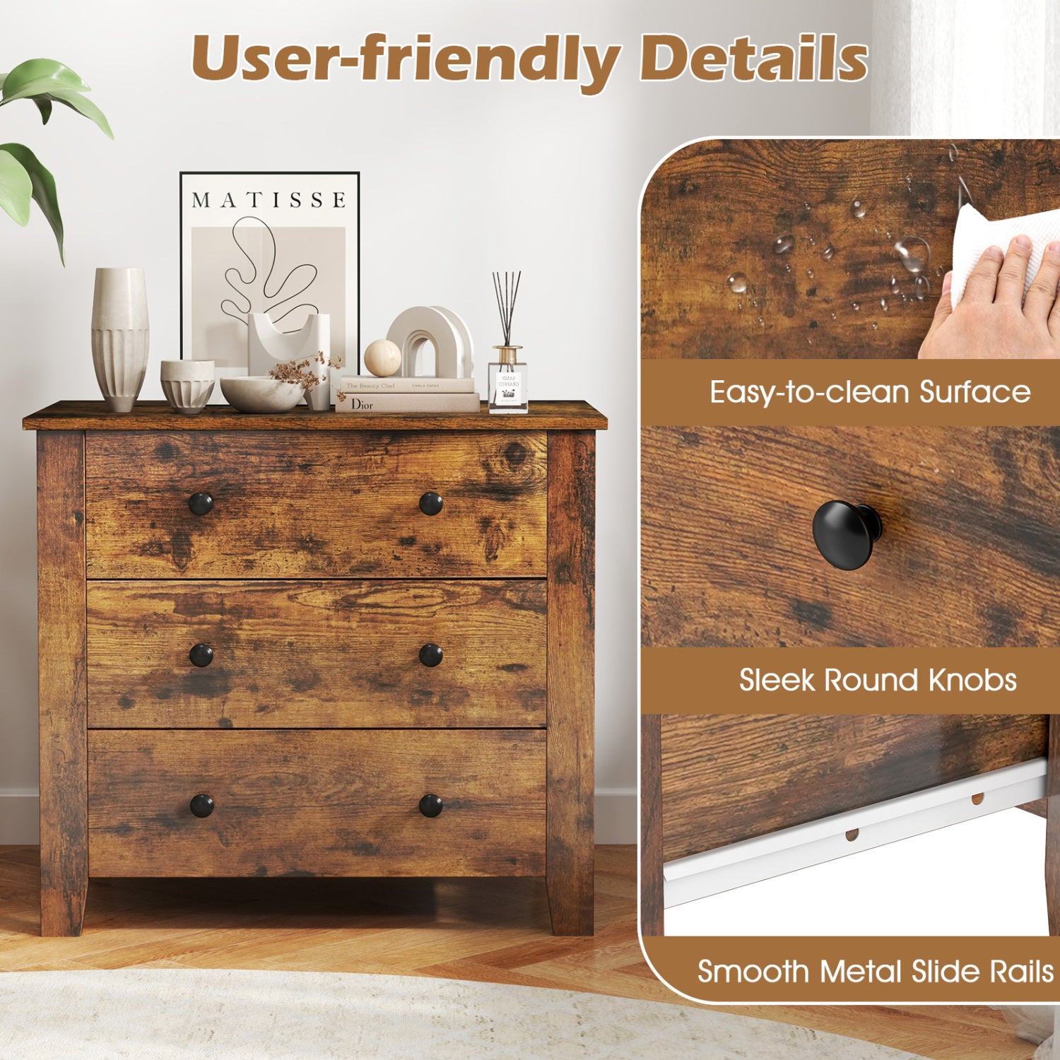 2-Pack 3 Drawer Dresser, Bedside Table, Brown Dressers & Chests at Gallery Canada