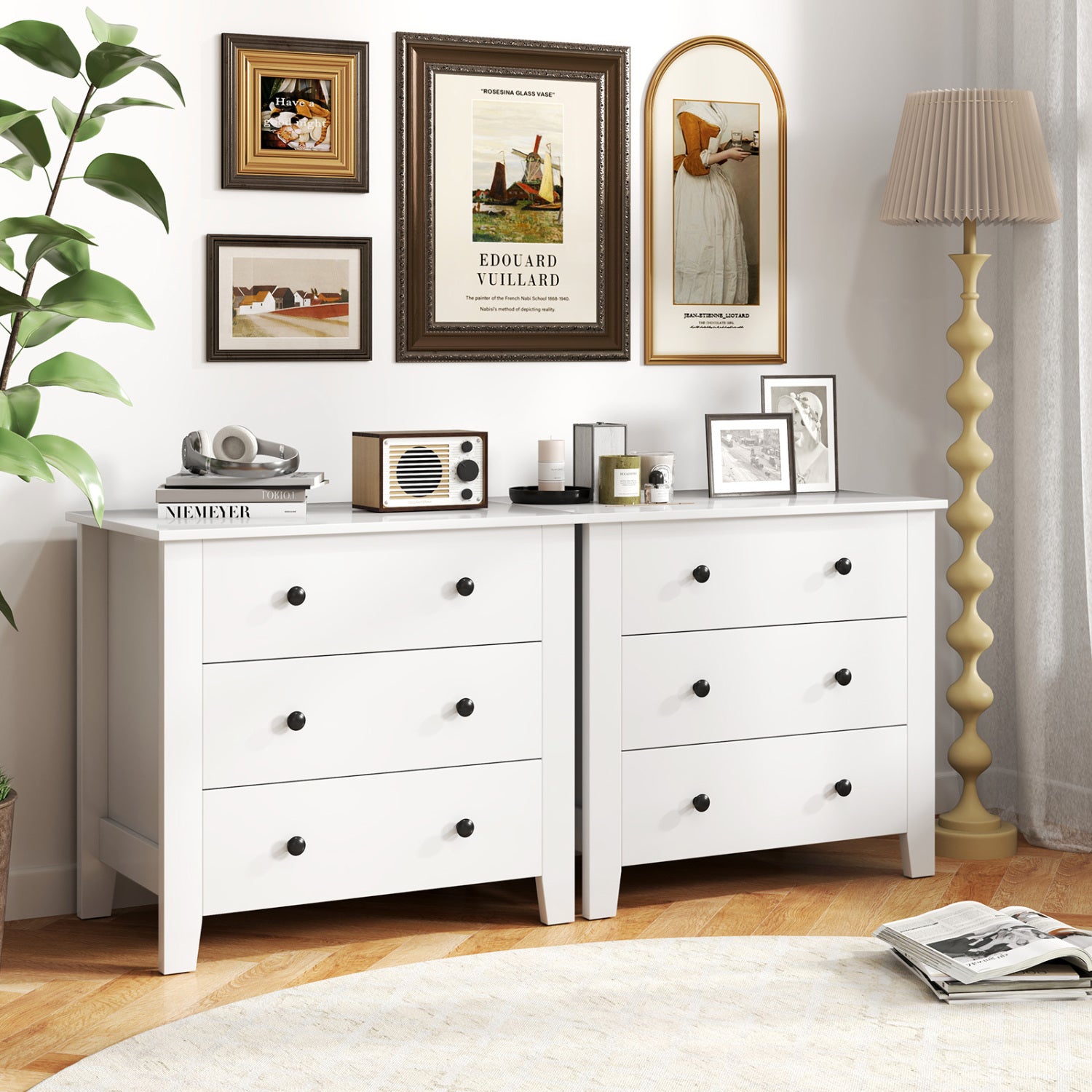 2-Pack 3 Drawer Dresser Chest, Bedside Table, White Dressers & Chests at Gallery Canada