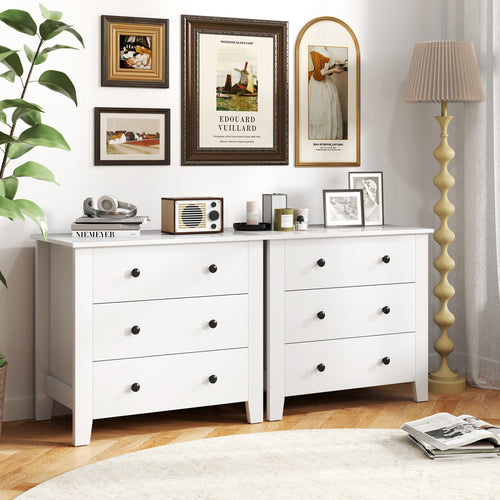 2-Pack 3 Drawer Dresser Chest, Bedside Table, White