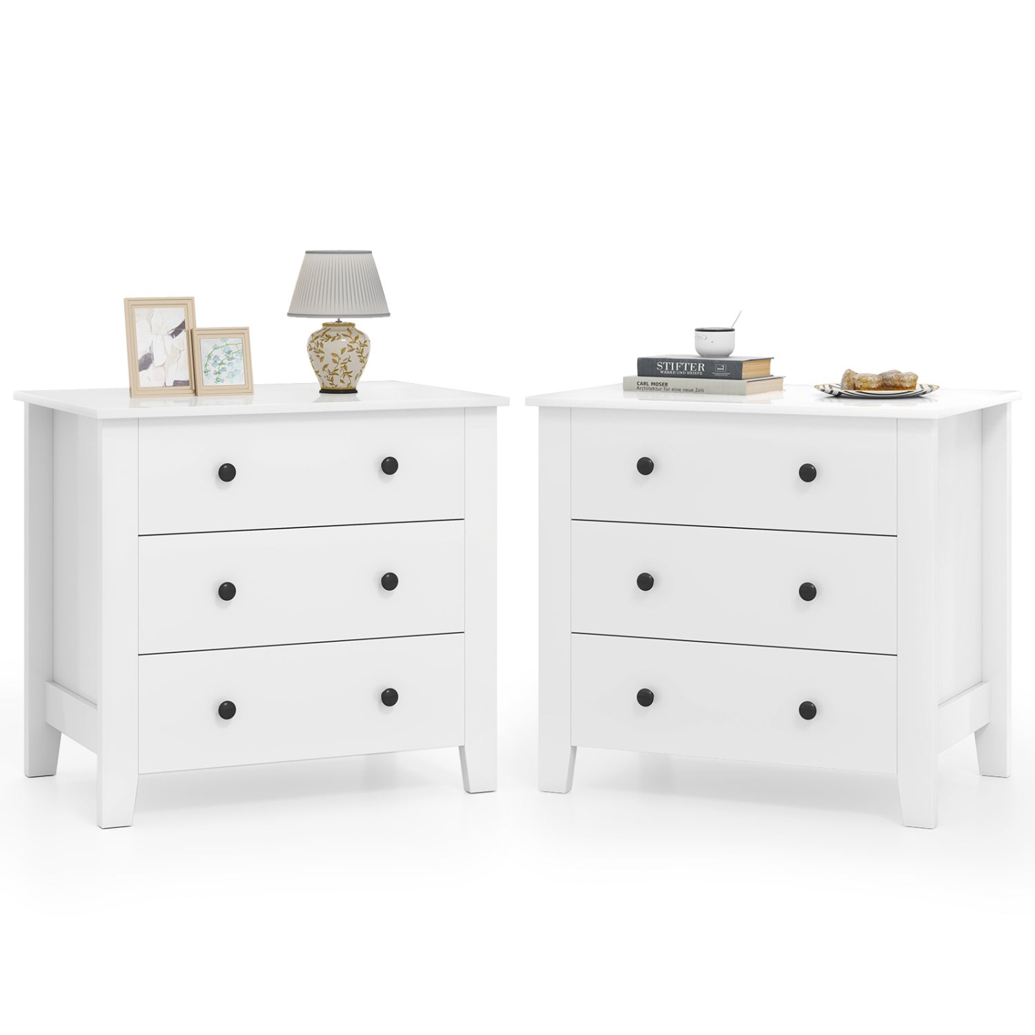 2-Pack 3 Drawer Dresser Chest, Bedside Table, White Dressers & Chests White at Gallery Canada