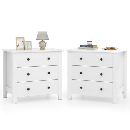 2-Pack 3 Drawer Dresser Chest, Bedside Table, White Dressers & Chests White at Gallery Canada