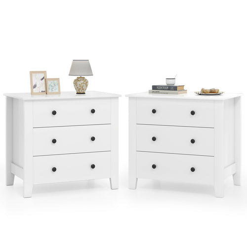 2-Pack 3 Drawer Dresser Chest, Bedside Table, White