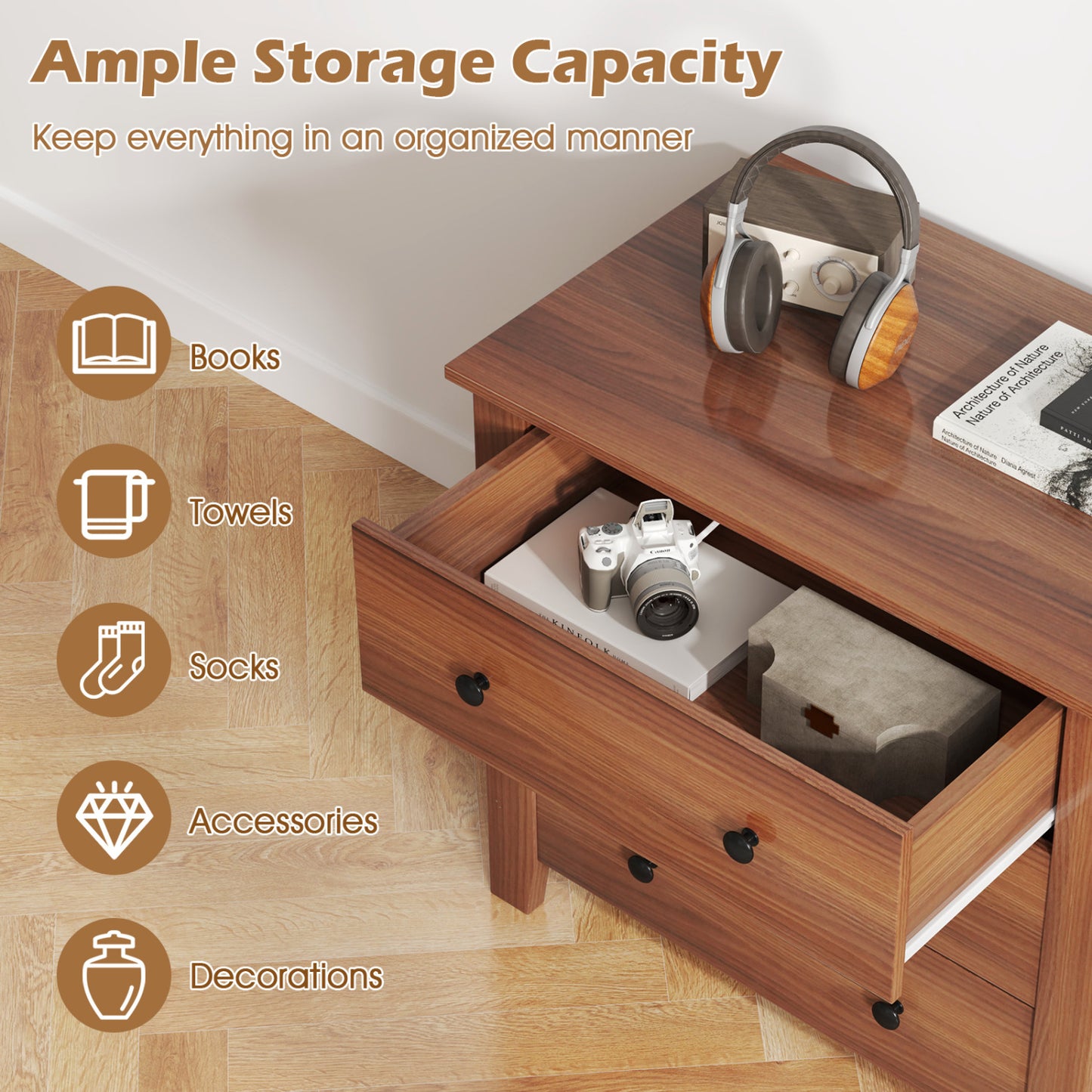 2-Pack 3 Drawer Dresser Chest, Walnut Dressers & Chests at Gallery Canada
