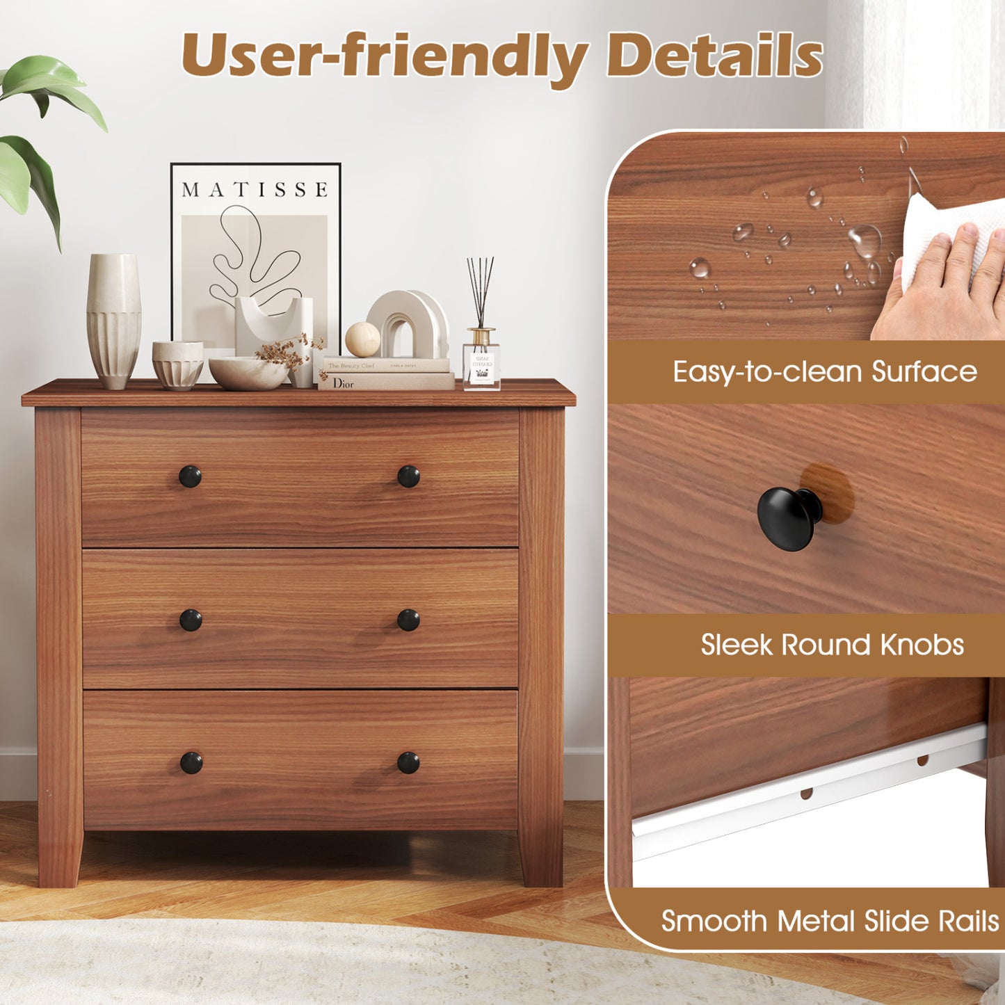 2-Pack 3 Drawer Dresser Chest, Walnut Dressers & Chests at Gallery Canada