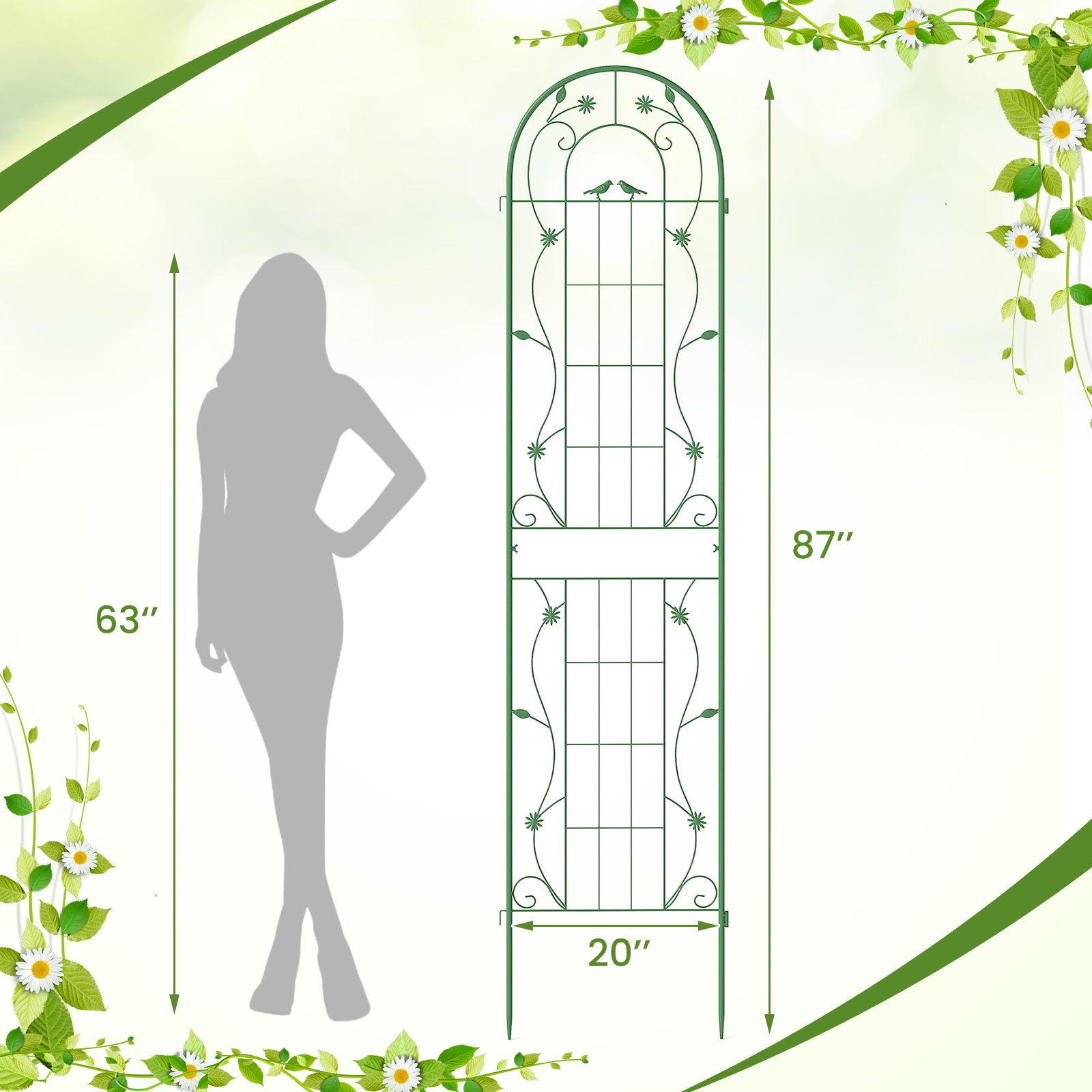 2 Pack 86.5 x 20 Inches Metal Garden Trellis, Green Decorative Fencing & Flooring at Gallery Canada