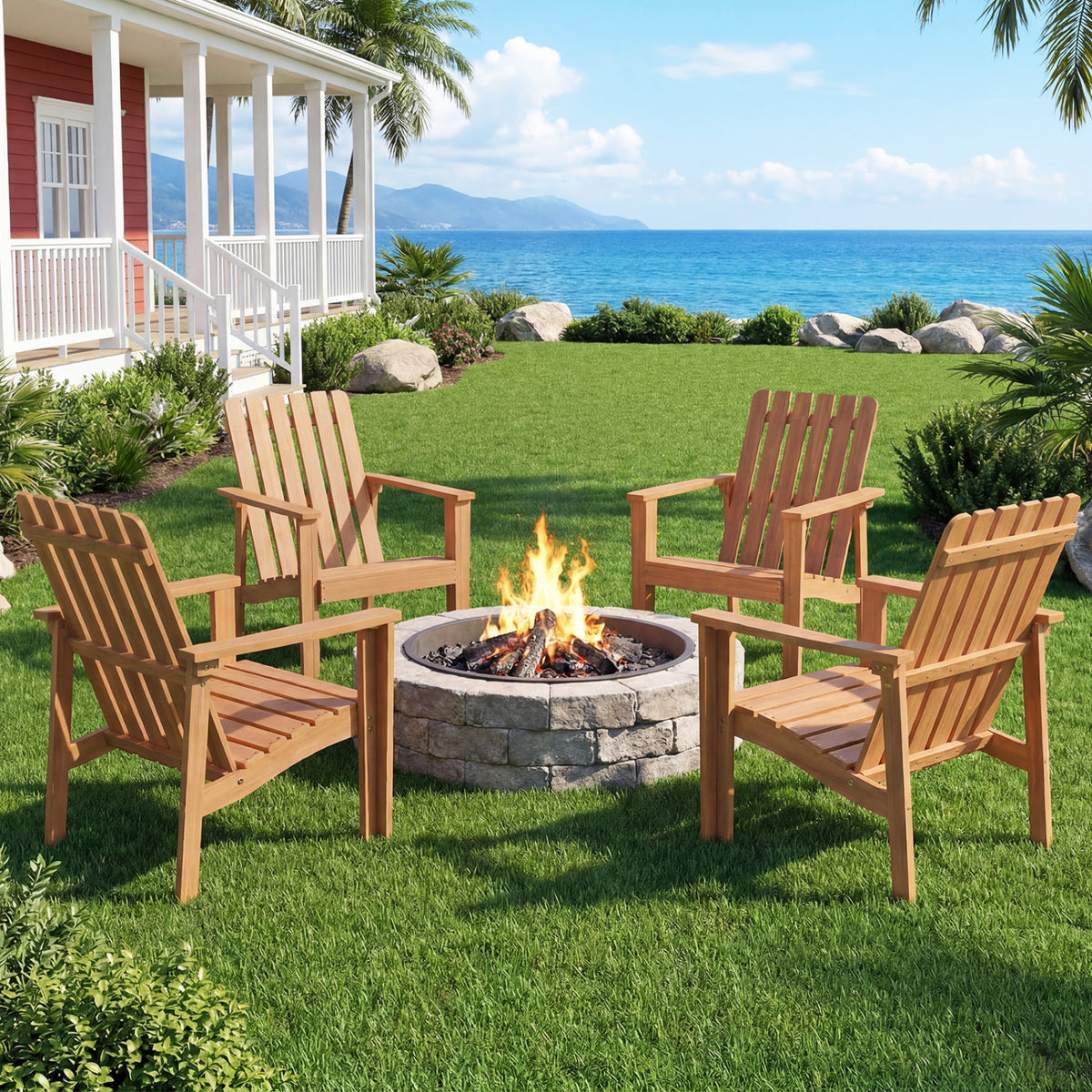Acacia Wood Outdoor Chair with Slatted Backrest, 2 Pack Patio Dining Chairs at Gallery Canada