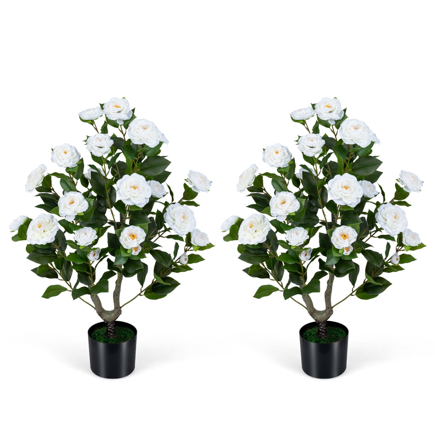 2-Pack Artificial Camellia Tree, Cement Pot, White Faux Plants at Gallery Canada