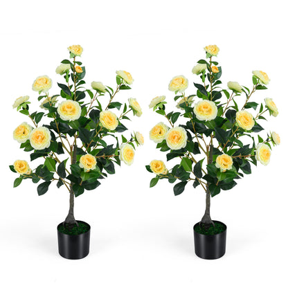 Artificial Camellia Tree Faux Plant in Pot, 2-Pack, Yellow Faux Plants Yellow at Gallery Canada