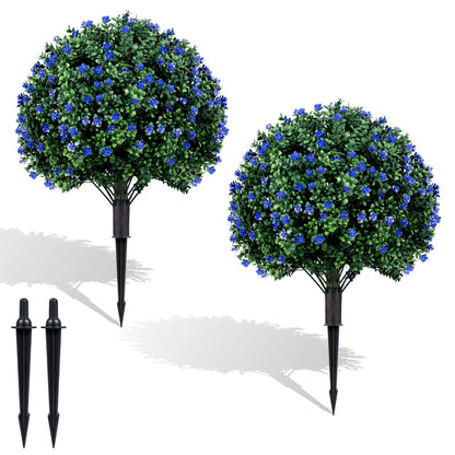 2 Pack Artificial Camellia Boxwood Topiary Ball Trees Faux Plants Green & Purple & Black at Gallery Canada