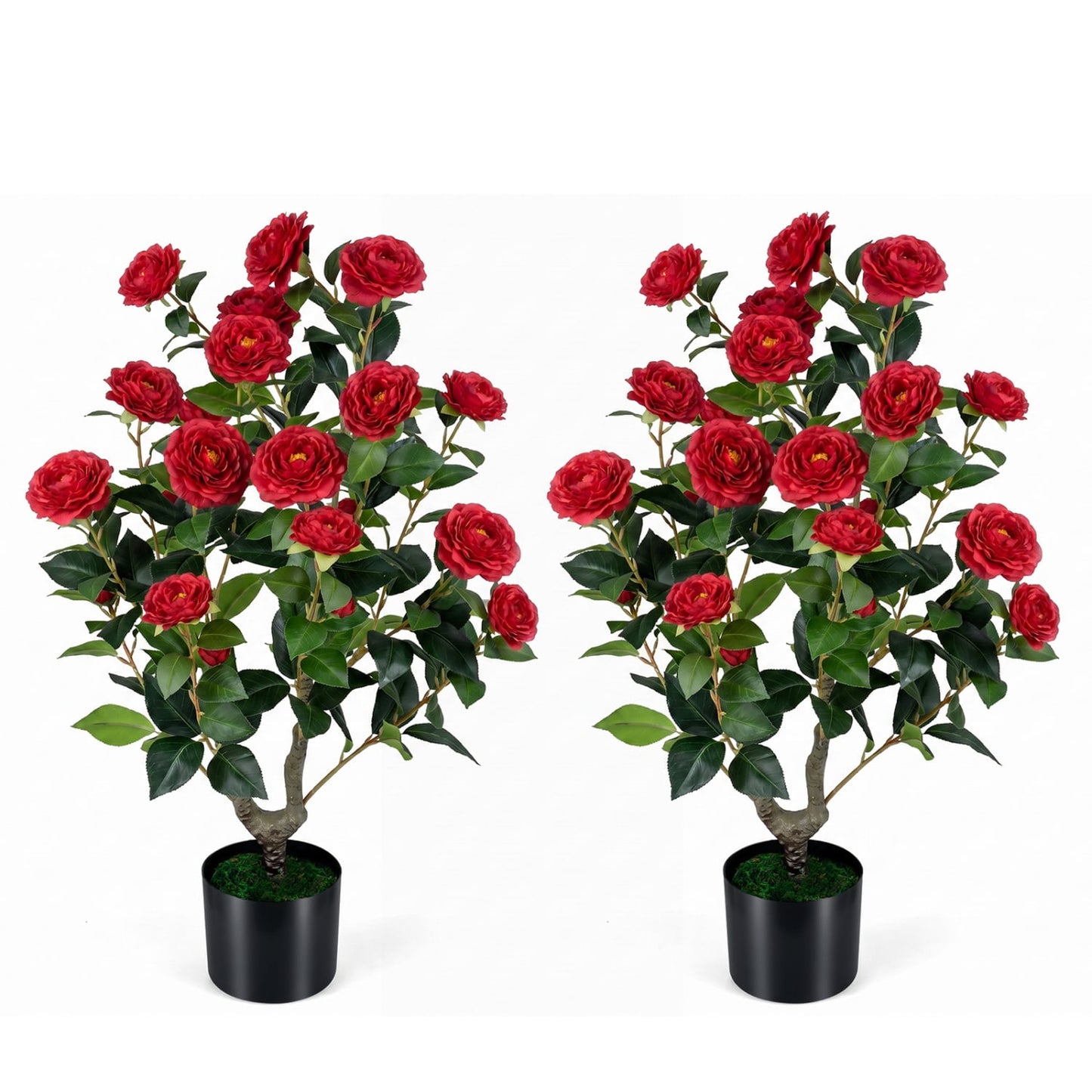 2-Pack Artificial Camellia Tree Faux Flower Plant in Cement-Filled Pot, Red Faux Plants at Gallery Canada