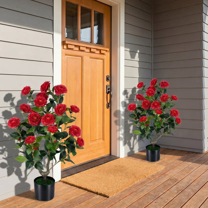 2-Pack Artificial Camellia Tree Faux Flower Plant in Cement-Filled Pot, Red Faux Plants at Gallery Canada