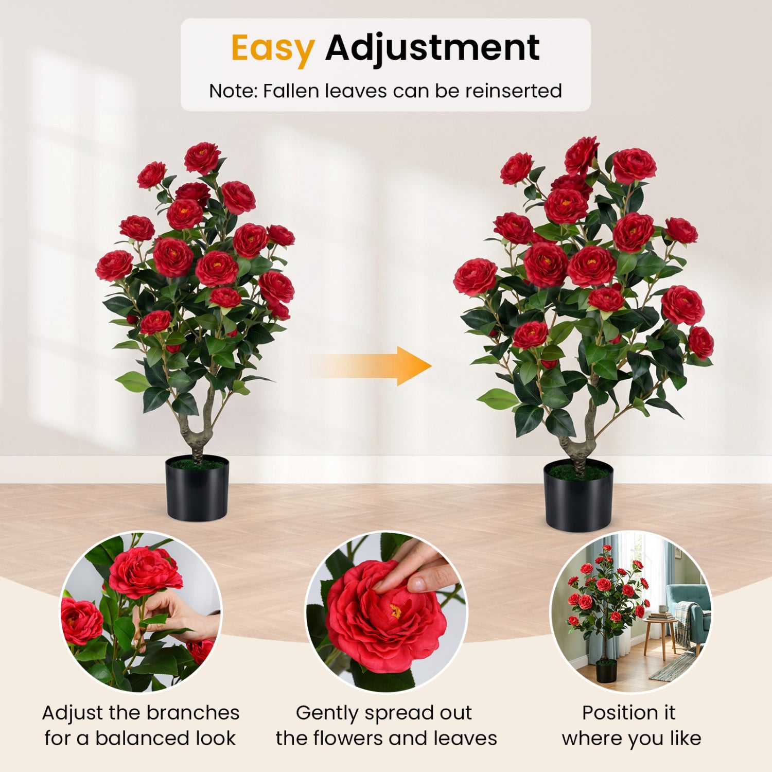 2-Pack Artificial Camellia Tree Faux Flower Plant in Cement-Filled Pot, Red Faux Plants at Gallery Canada