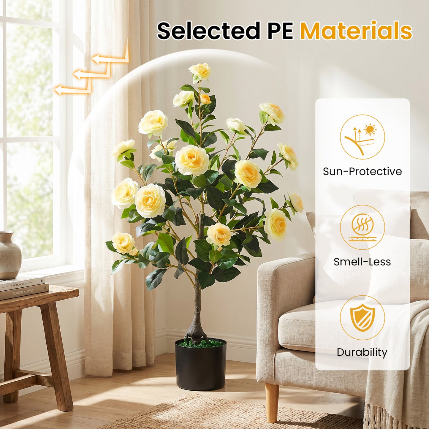 Artificial Camellia Tree Faux Plant in Pot, 2-Pack, Yellow Faux Plants at Gallery Canada