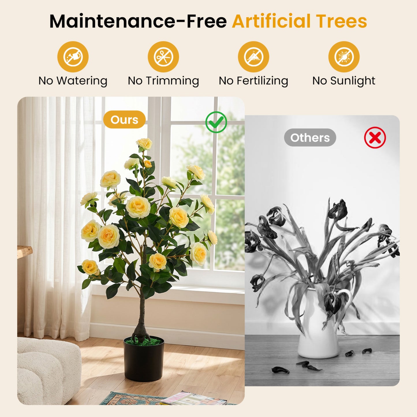 Artificial Camellia Tree Faux Plant in Pot, 2-Pack, Yellow Faux Plants at Gallery Canada