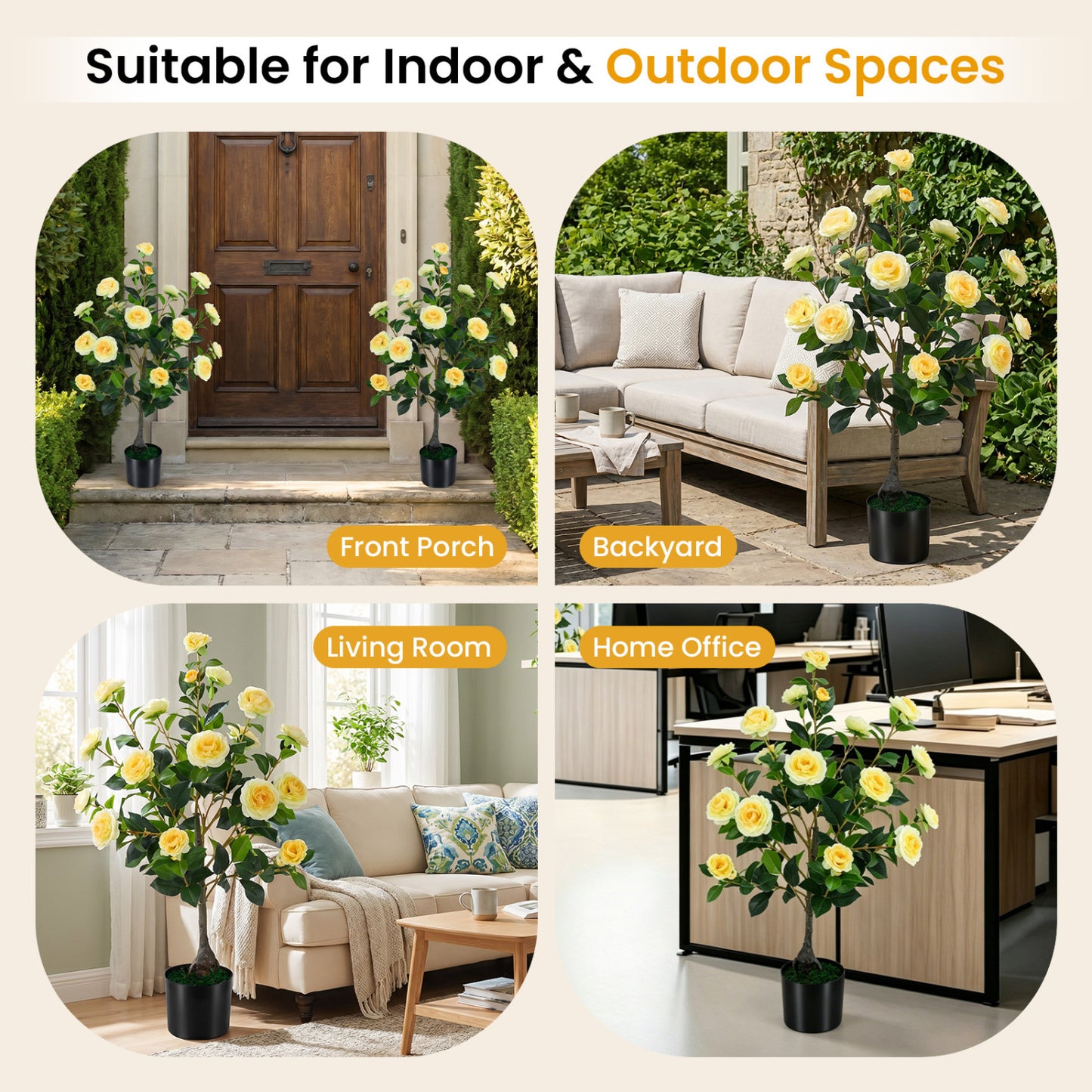 Artificial Camellia Tree Faux Plant in Pot, 2-Pack, Yellow Faux Plants at Gallery Canada