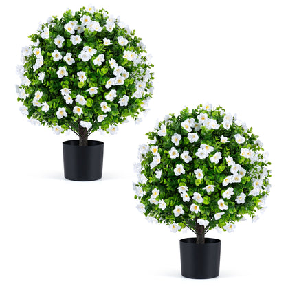 2 Pack Artificial Eucalyptus Topiary Trees with Cement Planter, White Faux Plants at Gallery Canada