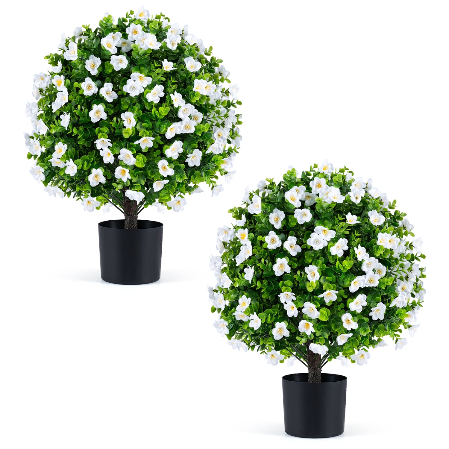 2 Pack Artificial Eucalyptus Topiary Trees with Cement Planter, White Faux Plants White at Gallery Canada