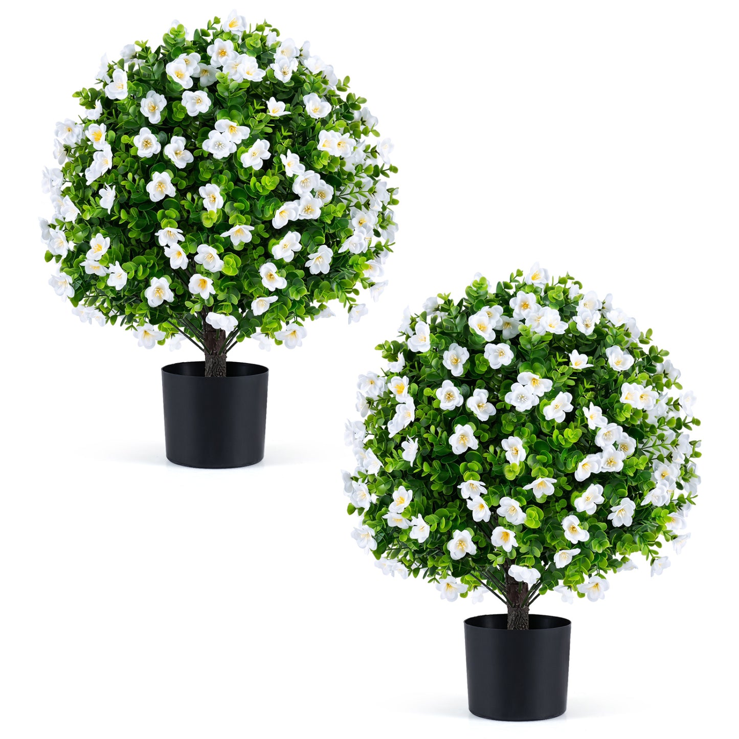 2 Pack Artificial Eucalyptus Topiary Trees with Cement Planter, White Faux Plants White at Gallery Canada