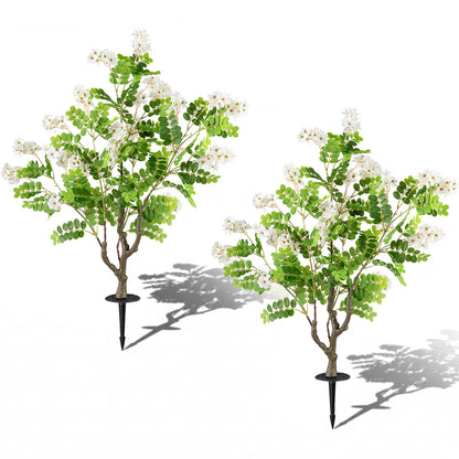 2 Pack Artificial Locust Flower Trees 39 Inch Fake Evergreen Shrubs with Ground Spikes, White Faux Plants White at Gallery Canada
