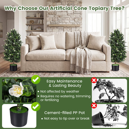 Artificial Topiary Cone Tree, 2 Pack, 49 Flowers, White Faux Plants at Gallery Canada