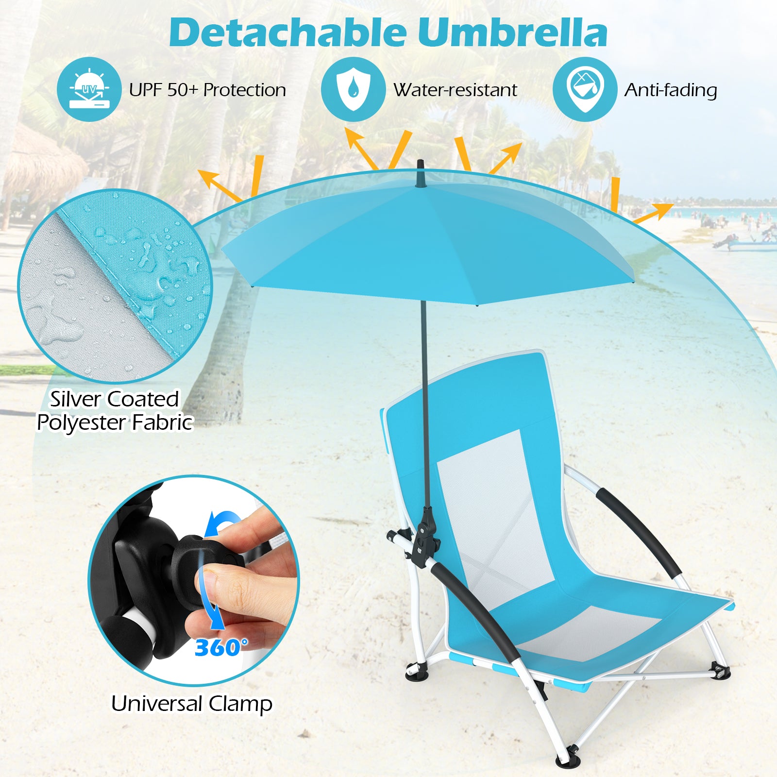 Beach Umbrella Chair, 2 Pack, Adjustable Parasol, Blue Beach & Lawn Chairs at Gallery Canada