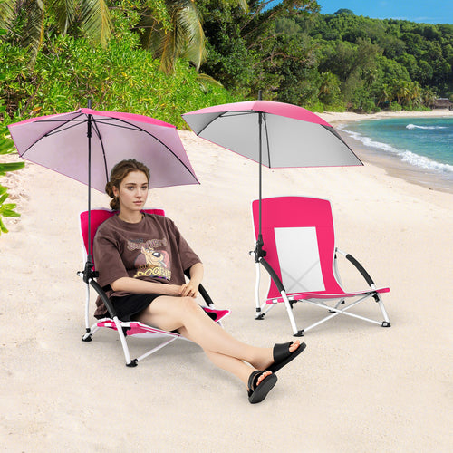 2 Pack Beach Umbrella Chair, Adjustable Parasol, Pink