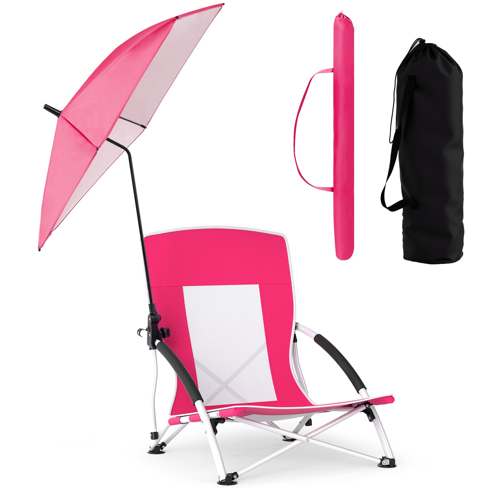 2 Pack Beach Umbrella Chair, Adjustable Parasol, Pink Beach & Lawn Chairs at Gallery Canada