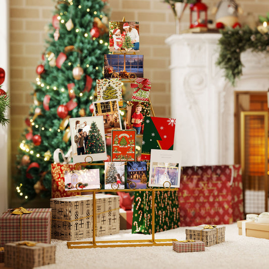 2 Pack Christmas Tree Photo Holder, 36 Clips, Metal Rack, Gold Christmas Decor & Accessories Golden at Gallery Canada