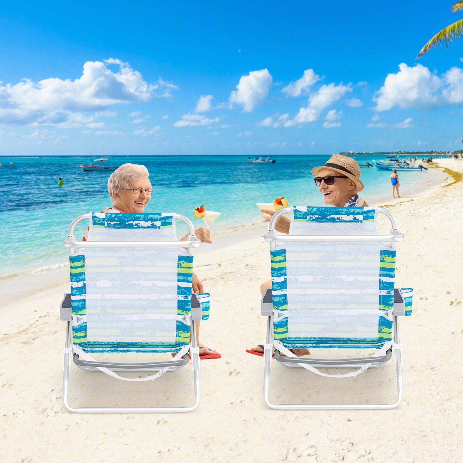2 Pack Folding Beach Chair with Adjustable Positions and Head Pillow, Green Beach & Lawn Chairs at Gallery Canada