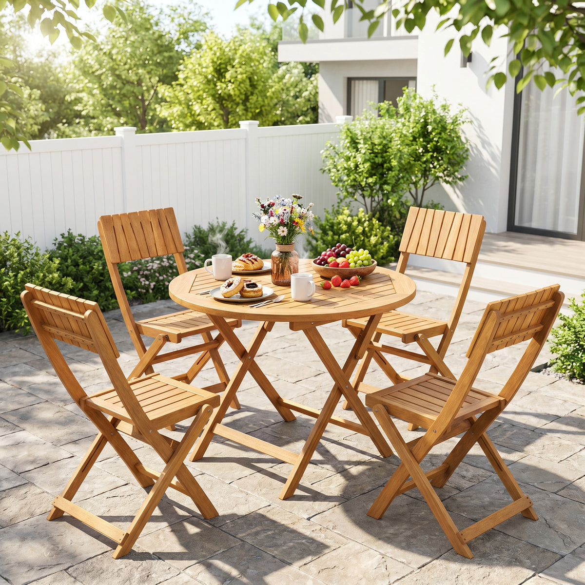 Folding Wood Dining Chairs, 2 Pack, Slatted Backrest Patio Dining Chairs at Gallery Canada