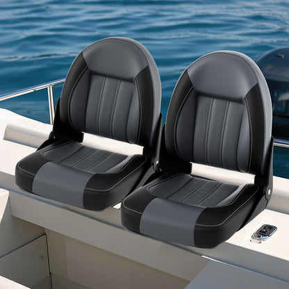 2-Pack Folding High Back Boat Chairs with Sponge Padding and Fixing Bolts-BK, Black Surfing at Gallery Canada